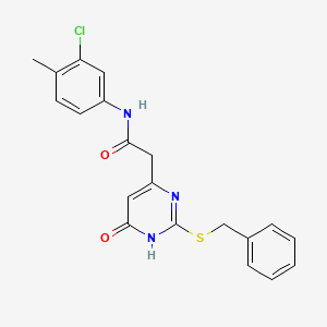 molecular formula C20H18ClN3O2S B2968296 2-(2-(benzylthio)-6-oxo-1,6-dihydropyrimidin-4-yl)-N-(3-chloro-4-methylphenyl)acetamide CAS No. 1105235-73-1