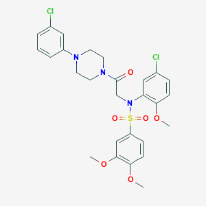molecular formula C27H29Cl2N3O6S B296830 N-(5-chloro-2-methoxyphenyl)-N-{2-[4-(3-chlorophenyl)-1-piperazinyl]-2-oxoethyl}-3,4-dimethoxybenzenesulfonamide 