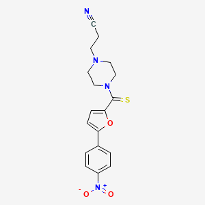 molecular formula C18H18N4O3S B2968309 3-(4-(5-(4-硝基苯基)呋喃-2-碳硫代基)哌嗪-1-基)丙腈 CAS No. 459194-23-1