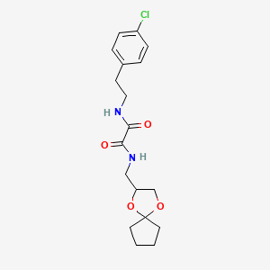 molecular formula C18H23ClN2O4 B2968317 N1-(1,4-二氧杂螺[4.4]壬烷-2-基甲基)-N2-(4-氯苯乙基)草酰胺 CAS No. 941996-07-2