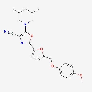 molecular formula C23H25N3O4 B2968339 5-(3,5-二甲基哌啶-1-基)-2-(5-((4-甲氧基苯氧基)甲基)呋喃-2-基)恶唑-4-腈 CAS No. 946278-51-9