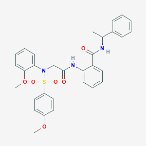 2-[({2-methoxy[(4-methoxyphenyl)sulfonyl]anilino}acetyl)amino]-N-(1-phenylethyl)benzamide