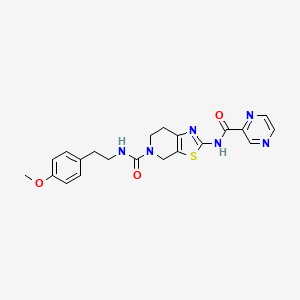 molecular formula C21H22N6O3S B2968350 N-(4-methoxyphenethyl)-2-(pyrazine-2-carboxamido)-6,7-dihydrothiazolo[5,4-c]pyridine-5(4H)-carboxamide CAS No. 1351615-67-2