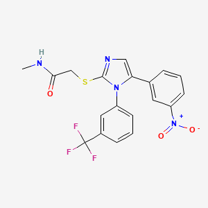 molecular formula C19H15F3N4O3S B2968354 N-methyl-2-((5-(3-nitrophenyl)-1-(3-(trifluoromethyl)phenyl)-1H-imidazol-2-yl)thio)acetamide CAS No. 1226456-97-8