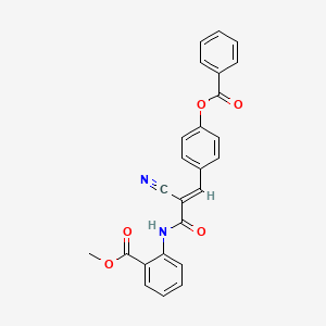 molecular formula C25H18N2O5 B2968357 (E)-methyl 2-(3-(4-(benzoyloxy)phenyl)-2-cyanoacrylamido)benzoate CAS No. 469873-06-1