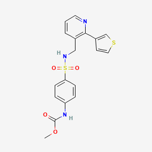molecular formula C18H17N3O4S2 B2968363 methyl (4-(N-((2-(thiophen-3-yl)pyridin-3-yl)methyl)sulfamoyl)phenyl)carbamate CAS No. 2309345-20-6