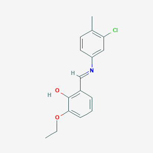 molecular formula C16H16ClNO2 B2968383 2-{(E)-[(3-chloro-4-methylphenyl)imino]methyl}-6-ethoxyphenol CAS No. 386708-60-7