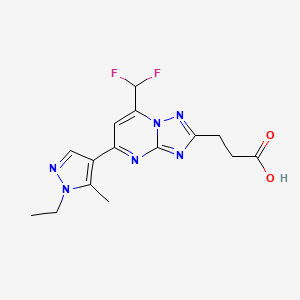 molecular formula C15H16F2N6O2 B2968392 3-(7-(二氟甲基)-5-(1-乙基-5-甲基-1H-吡唑-4-基)-[1,2,4]三唑并[1,5-a]嘧啶-2-基)丙酸 CAS No. 1174869-32-9