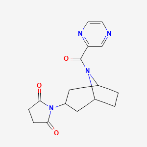 molecular formula C16H18N4O3 B2968408 1-[8-(pyrazine-2-carbonyl)-8-azabicyclo[3.2.1]octan-3-yl]pyrrolidine-2,5-dione CAS No. 2058739-71-0