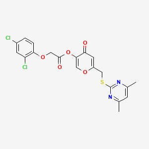 molecular formula C20H16Cl2N2O5S B2968409 6-(((4,6-二甲基嘧啶-2-基)硫代)甲基)-4-氧代-4H-吡喃-3-基 2-(2,4-二氯苯氧基)乙酸酯 CAS No. 877637-03-1