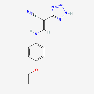 molecular formula C12H12N6O B2968415 (E)-3-(4-ethoxyanilino)-2-(2H-tetrazol-5-yl)prop-2-enenitrile CAS No. 1025680-23-2