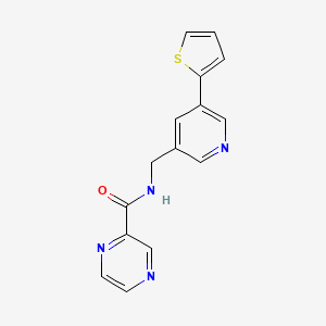 molecular formula C15H12N4OS B2968416 N-((5-(thiophen-2-yl)pyridin-3-yl)methyl)pyrazine-2-carboxamide CAS No. 2034270-65-8