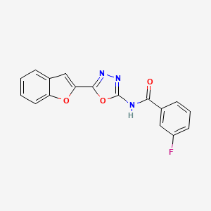 molecular formula C17H10FN3O3 B2968420 N-(5-(苯并呋喃-2-基)-1,3,4-恶二唑-2-基)-3-氟苯甲酰胺 CAS No. 922098-93-9