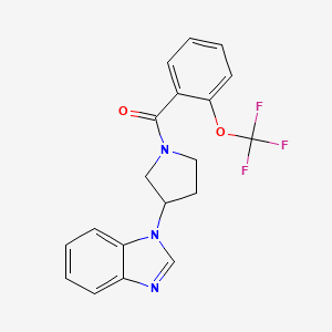 molecular formula C19H16F3N3O2 B2968427 (3-(1H-benzo[d]imidazol-1-yl)pyrrolidin-1-yl)(2-(trifluoromethoxy)phenyl)methanone CAS No. 2034421-13-9
