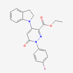 molecular formula C21H18FN3O3 B2968446 Ethyl 1-(4-fluorophenyl)-4-(indolin-1-yl)-6-oxo-1,6-dihydropyridazine-3-carboxylate CAS No. 922016-78-2