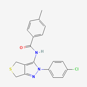 molecular formula C19H16ClN3OS B2968457 N-(2-(4-chlorophenyl)-4,6-dihydro-2H-thieno[3,4-c]pyrazol-3-yl)-4-methylbenzamide CAS No. 392253-04-2
