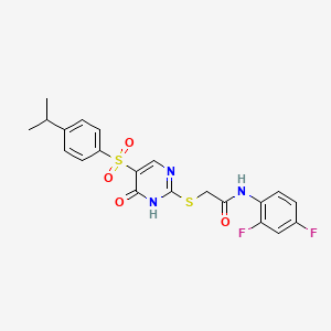 molecular formula C21H19F2N3O4S2 B2968458 N-(2,4-difluorophenyl)-2-((5-((4-isopropylphenyl)sulfonyl)-6-oxo-1,6-dihydropyrimidin-2-yl)thio)acetamide CAS No. 899357-68-7