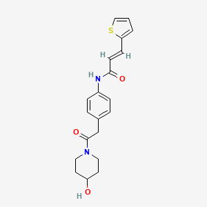 molecular formula C20H22N2O3S B2968489 (E)-N-(4-(2-(4-hydroxypiperidin-1-yl)-2-oxoethyl)phenyl)-3-(thiophen-2-yl)acrylamide CAS No. 1331444-95-1