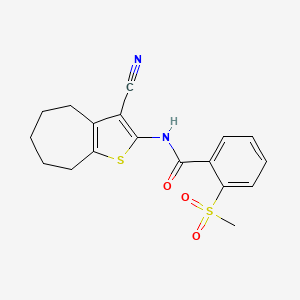 molecular formula C18H18N2O3S2 B2968514 N-(3-氰基-5,6,7,8-四氢-4H-环庚并[b]噻吩-2-基)-2-甲基磺酰基苯甲酰胺 CAS No. 896364-79-7