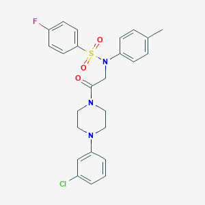 molecular formula C25H25ClFN3O3S B296853 N-{2-[4-(3-chlorophenyl)-1-piperazinyl]-2-oxoethyl}-4-fluoro-N-(4-methylphenyl)benzenesulfonamide 