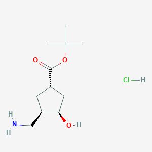 molecular formula C11H22ClNO3 B2968544 Tert-butyl (1S,3R,4R)-3-(aminomethyl)-4-hydroxycyclopentane-1-carboxylate;hydrochloride CAS No. 2138365-67-8