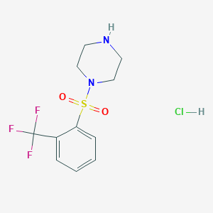 molecular formula C11H14ClF3N2O2S B2968551 1-[2-(Trifluoromethyl)benzenesulfonyl]piperazine hydrochloride CAS No. 1803586-83-5