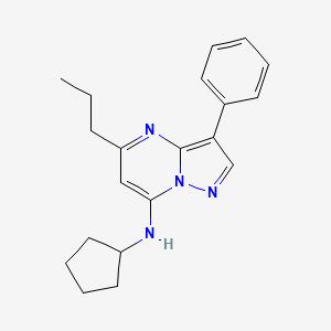 molecular formula C20H24N4 B2968588 N-cyclopentyl-3-phenyl-5-propylpyrazolo[1,5-a]pyrimidin-7-amine CAS No. 890627-50-6