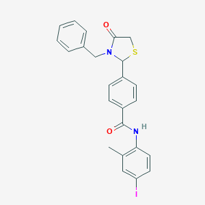 molecular formula C24H21IN2O2S B296859 4-(3-benzyl-4-oxo-1,3-thiazolidin-2-yl)-N-(4-iodo-2-methylphenyl)benzamide 