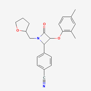 4-[3-(2,4-Dimethylphenoxy)-4-oxo-1-[(oxolan-2-yl)methyl]azetidin-2-yl]benzonitrile