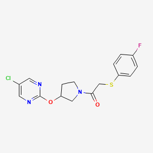 molecular formula C16H15ClFN3O2S B2968600 1-(3-((5-Chloropyrimidin-2-yl)oxy)pyrrolidin-1-yl)-2-((4-fluorophenyl)thio)ethanone CAS No. 2034299-76-6