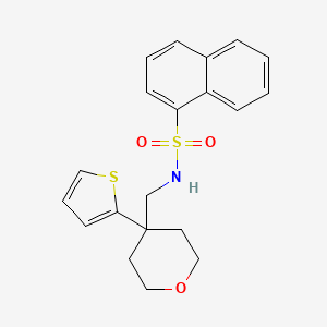 molecular formula C20H21NO3S2 B2968613 N-((4-(thiophen-2-yl)tetrahydro-2H-pyran-4-yl)methyl)naphthalene-1-sulfonamide CAS No. 1203194-20-0