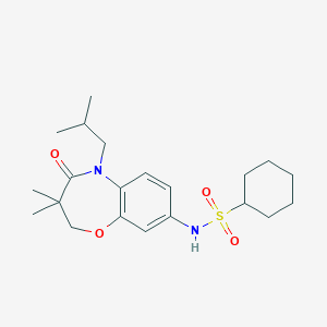 molecular formula C21H32N2O4S B2968624 N-(5-isobutyl-3,3-dimethyl-4-oxo-2,3,4,5-tetrahydrobenzo[b][1,4]oxazepin-8-yl)cyclohexanesulfonamide CAS No. 922050-58-6