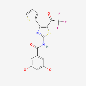 molecular formula C18H13F3N2O4S2 B2968625 3,5-dimethoxy-N-[4-thiophen-2-yl-5-(2,2,2-trifluoroacetyl)-1,3-thiazol-2-yl]benzamide CAS No. 324541-23-3