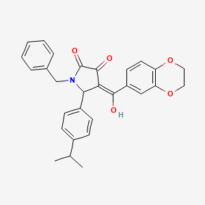 molecular formula C29H27NO5 B2968633 1-benzyl-4-(2,3-dihydro-1,4-benzodioxin-6-ylcarbonyl)-3-hydroxy-5-(4-isopropylphenyl)-1,5-dihydro-2H-pyrrol-2-one CAS No. 573693-52-4