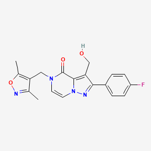 molecular formula C19H17FN4O3 B2968637 5-((3,5-dimethylisoxazol-4-yl)methyl)-2-(4-fluorophenyl)-3-(hydroxymethyl)pyrazolo[1,5-a]pyrazin-4(5H)-one CAS No. 1428359-34-5