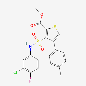 molecular formula C19H15ClFNO4S2 B2968642 Methyl 3-[(3-chloro-4-fluorophenyl)sulfamoyl]-4-(4-methylphenyl)thiophene-2-carboxylate CAS No. 941978-50-3