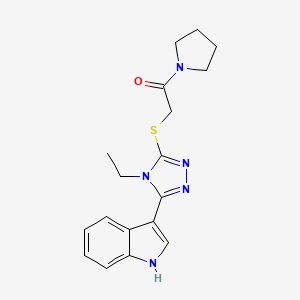 molecular formula C18H21N5OS B2968671 2-((4-ethyl-5-(1H-indol-3-yl)-4H-1,2,4-triazol-3-yl)thio)-1-(pyrrolidin-1-yl)ethanone CAS No. 852143-54-5