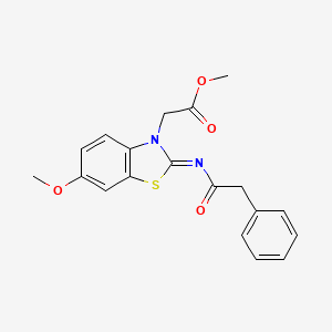 molecular formula C19H18N2O4S B2968683 Methyl 2-[6-methoxy-2-(2-phenylacetyl)imino-1,3-benzothiazol-3-yl]acetate CAS No. 865200-16-4