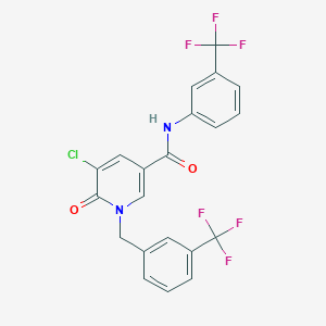 molecular formula C21H13ClF6N2O2 B2968684 5-chloro-6-oxo-1-[3-(trifluoromethyl)benzyl]-N-[3-(trifluoromethyl)phenyl]-1,6-dihydro-3-pyridinecarboxamide CAS No. 339024-14-5