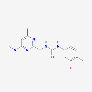 molecular formula C16H20FN5O B2968686 1-((4-(Dimethylamino)-6-methylpyrimidin-2-yl)methyl)-3-(3-fluoro-4-methylphenyl)urea CAS No. 1797655-23-2