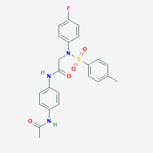 molecular formula C23H22FN3O4S B296869 N-[4-(acetylamino)phenyl]-2-{4-fluoro[(4-methylphenyl)sulfonyl]anilino}acetamide 