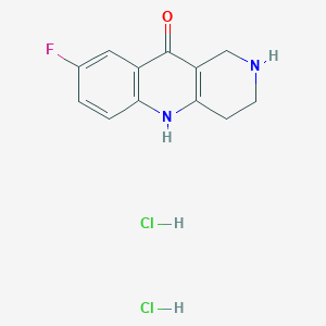 molecular formula C12H13Cl2FN2O B2968693 8-氟-2,3,4,5-四氢-1H-苯并[b][1,6]萘啶-10-酮；二盐酸盐 CAS No. 2253630-28-1