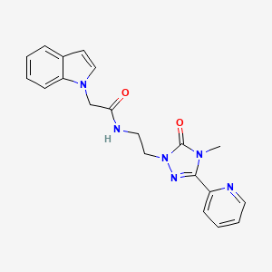 molecular formula C20H20N6O2 B2968706 2-(1H-indol-1-yl)-N-(2-(4-methyl-5-oxo-3-(pyridin-2-yl)-4,5-dihydro-1H-1,2,4-triazol-1-yl)ethyl)acetamide CAS No. 1396766-00-9