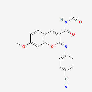 (2Z)-N-acetyl-2-[(4-cyanophenyl)imino]-7-methoxy-2H-chromene-3-carboxamide