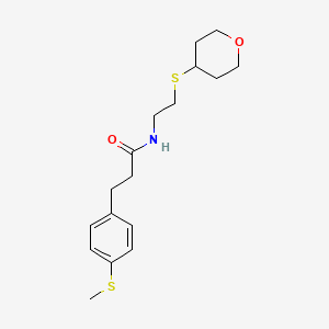 molecular formula C17H25NO2S2 B2968726 3-(4-(甲硫基)苯基)-N-(2-((四氢-2H-吡喃-4-基)硫代)乙基)丙酰胺 CAS No. 2034484-69-8