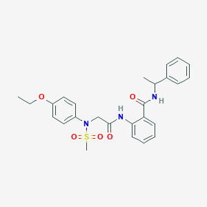 molecular formula C26H29N3O5S B296873 2-({[4-ethoxy(methylsulfonyl)anilino]acetyl}amino)-N-(1-phenylethyl)benzamide 