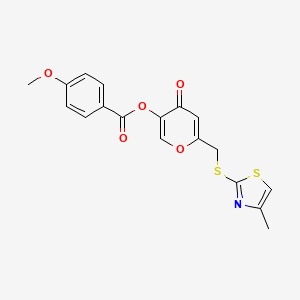molecular formula C18H15NO5S2 B2968739 6-(((4-甲基噻唑-2-基)硫代)甲基)-4-氧代-4H-吡喃-3-基 4-甲氧基苯甲酸酯 CAS No. 896302-60-6