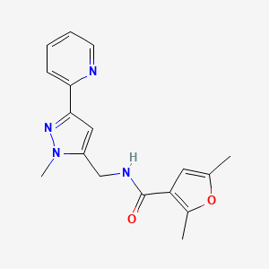 molecular formula C17H18N4O2 B2968741 2,5-Dimethyl-N-[(2-methyl-5-pyridin-2-ylpyrazol-3-yl)methyl]furan-3-carboxamide CAS No. 2309190-91-6