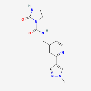 molecular formula C14H16N6O2 B2968744 N-{[2-(1-methyl-1H-pyrazol-4-yl)pyridin-4-yl]methyl}-2-oxoimidazolidine-1-carboxamide CAS No. 2034423-63-5