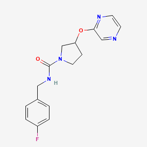 molecular formula C16H17FN4O2 B2968748 N-(4-氟苄基)-3-(吡嗪-2-氧基)吡咯烷-1-甲酰胺 CAS No. 2034583-61-2